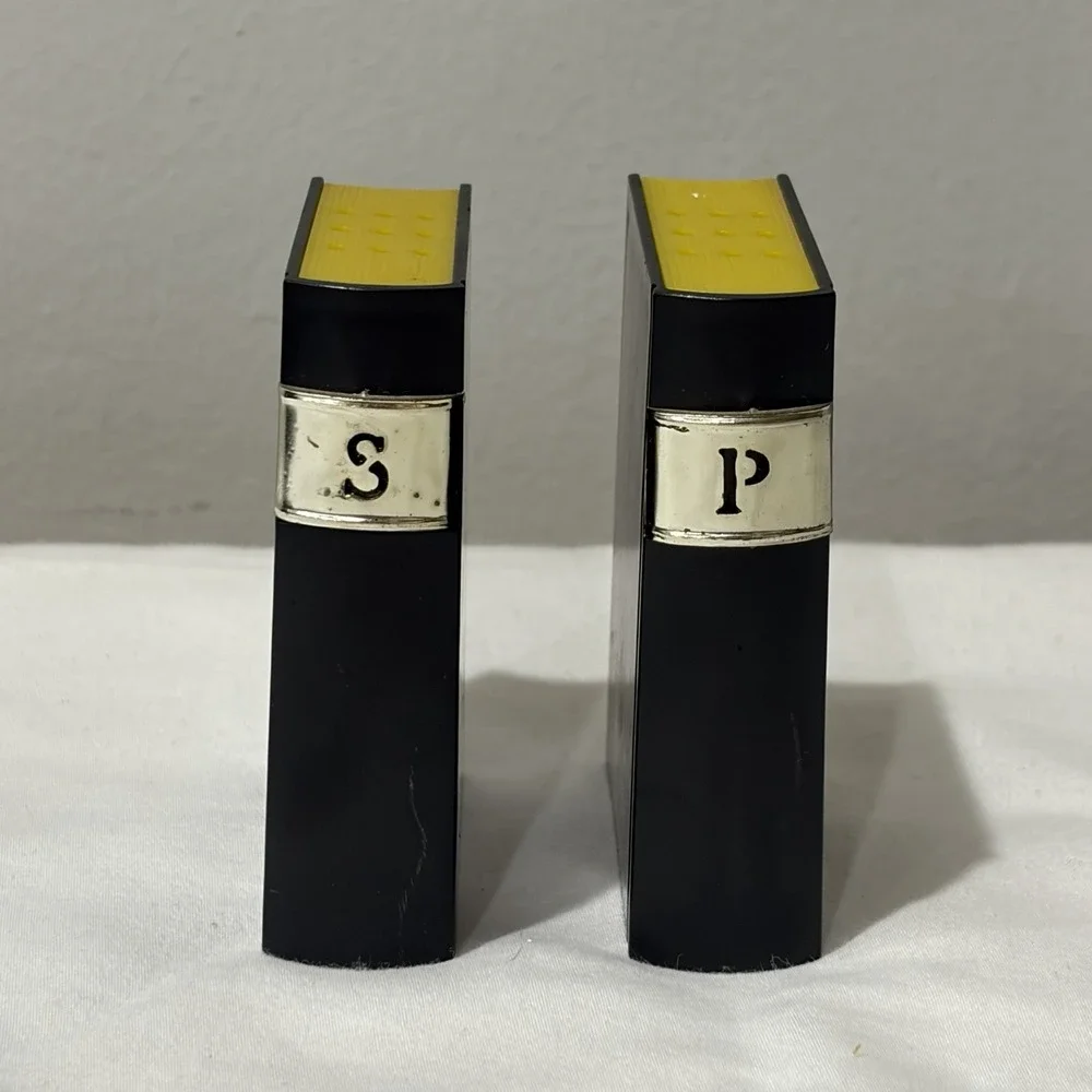 Vintage Plastic Black Books Salt & Pepper Shakers Kitchy 2.75